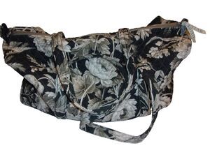 Waverly Travel Duffel Bag Black Gray Off-White Floral Pattern Bird